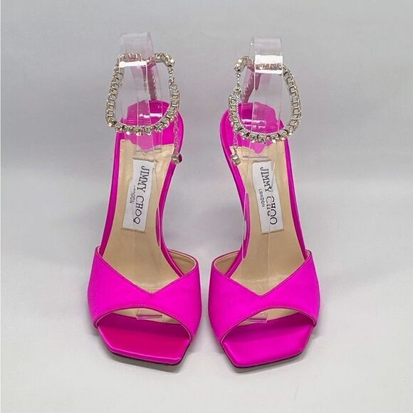 Jimmy Choo Saeda Satin Crystal Ankle-Strap Sandals size 38 - Picture 5 of 14